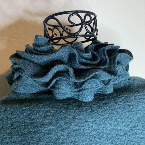 Lana Green Felted Wool Blend Ruffle Collar Cardigan Womens Size XS - Picture 4 of 5